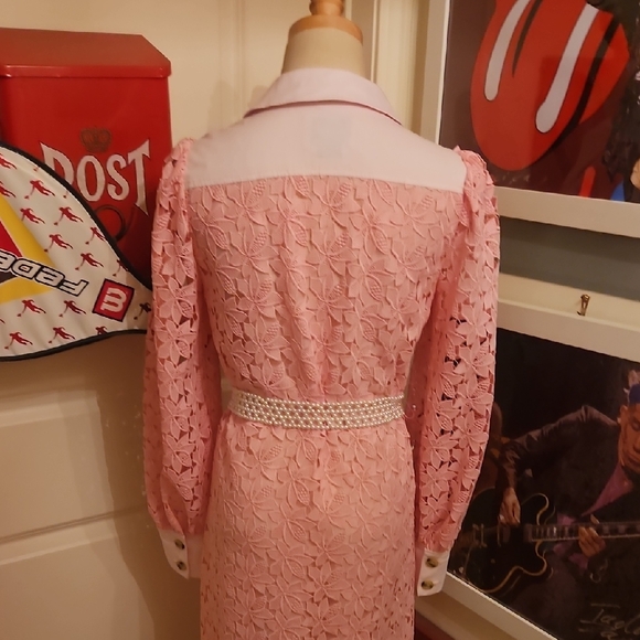 kate spade Pink Lace Long-Sleeve Shirt Dress with White Collar & Pockets - Picture 5 of 7